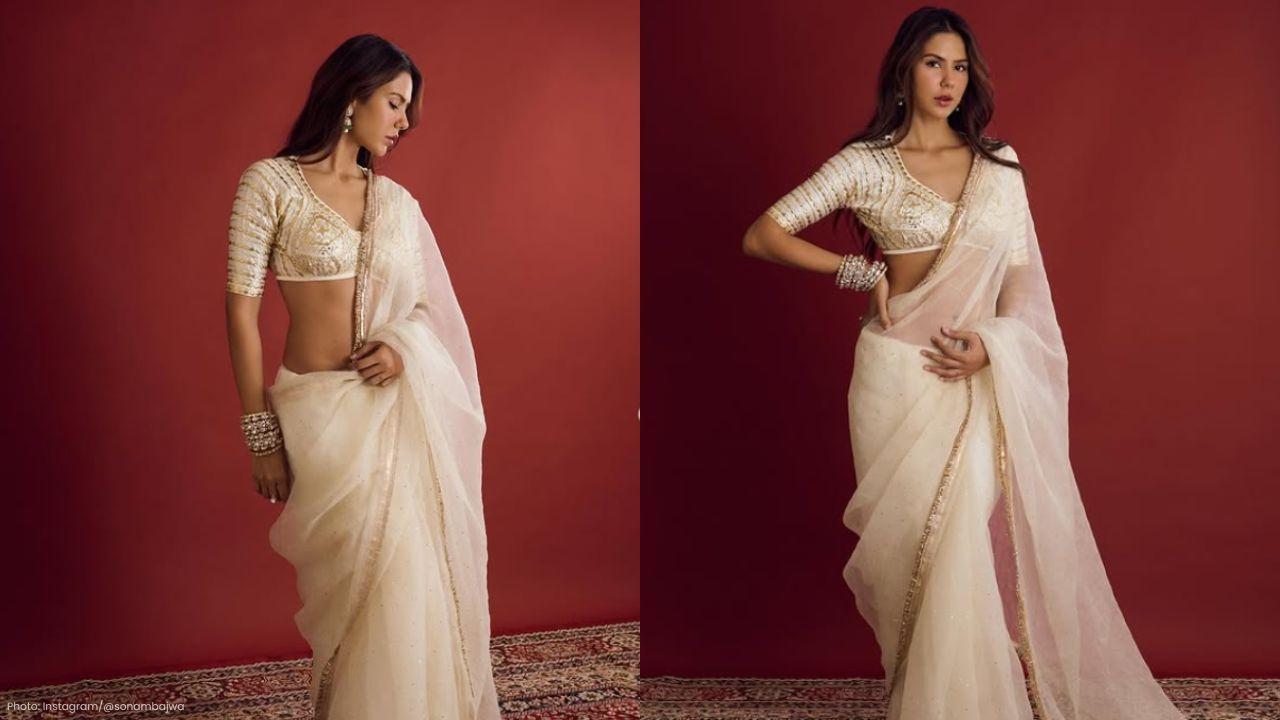 Sonam Bajwa Dazzles Fans in a Chic Off-White Saree Sonam Bajwa Dazzles Fans in a Chic Off-White Saree