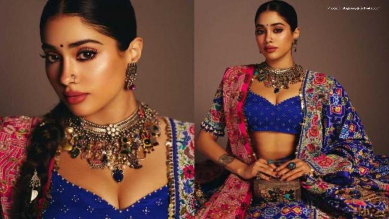 Janhvi Kapoor Opts for Gujarati-Patterned Blue Lehenga at Friend’s Wedding