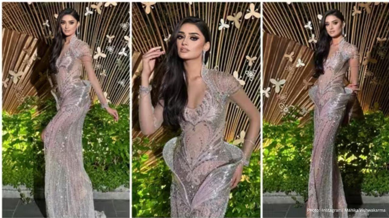 Manika Vishwakarma Stuns in Silver Sheer Gown at Miss Universe 2025