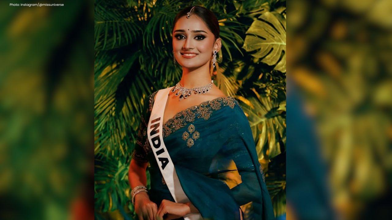 Manika Vishwakarma Dazzles in Regal Peacock Green Saree at Miss Universe