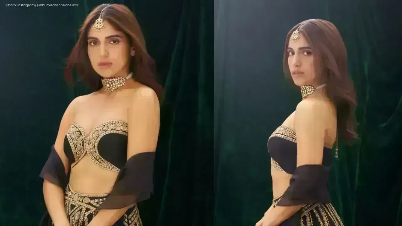 Bhumi Pednekar Shines in Black-Gold Masaba Lehenga for Wedding Season