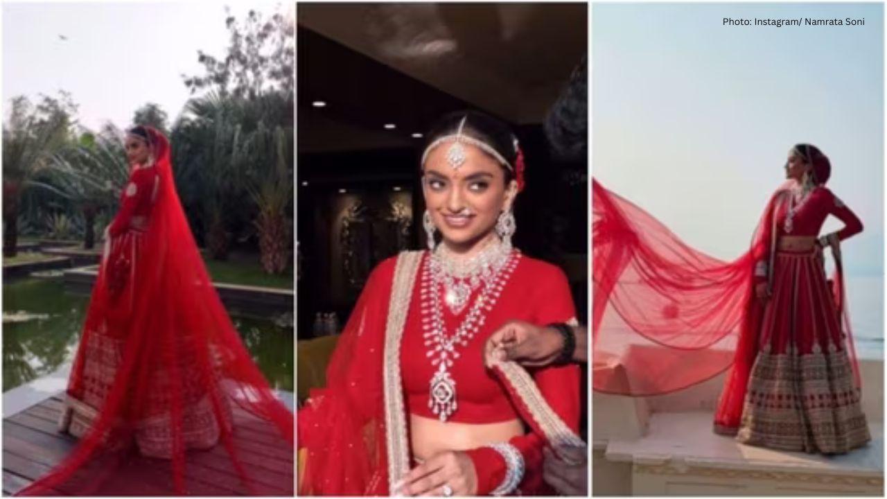 Netra Mantena stuns in red Sabyasachi lehenga at lavish Udaipur wedding