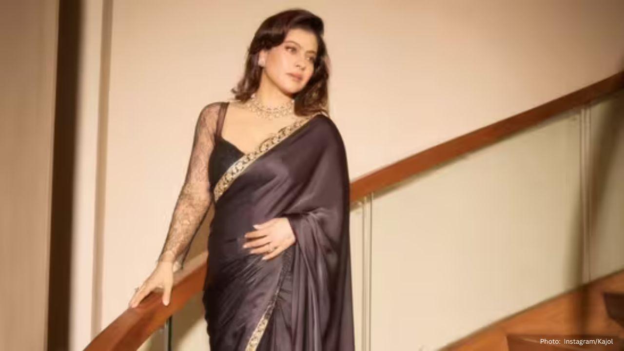 Kajol Brings Vintage Charm to Gustaakh Ishq Screening in Elegant Black Saree