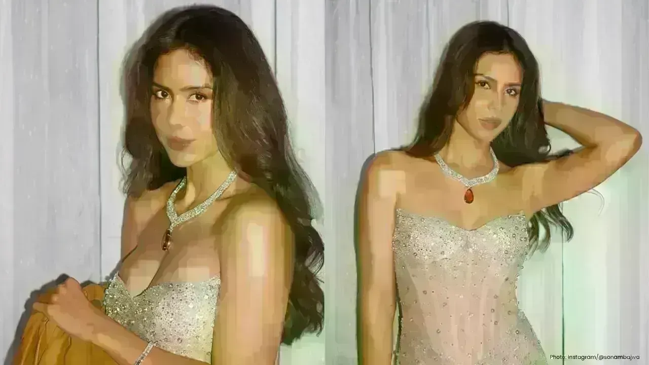 Sonam Bajwa Dazzles in Molten-Gold Gown, Takes Lift to New Heights