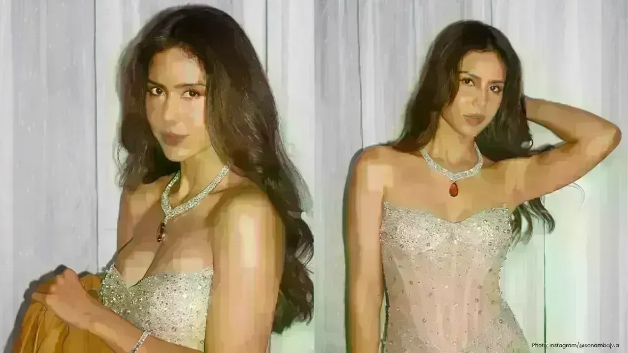 Sonam Bajwa Stuns in a Gold Gown Inside Hotel Lift