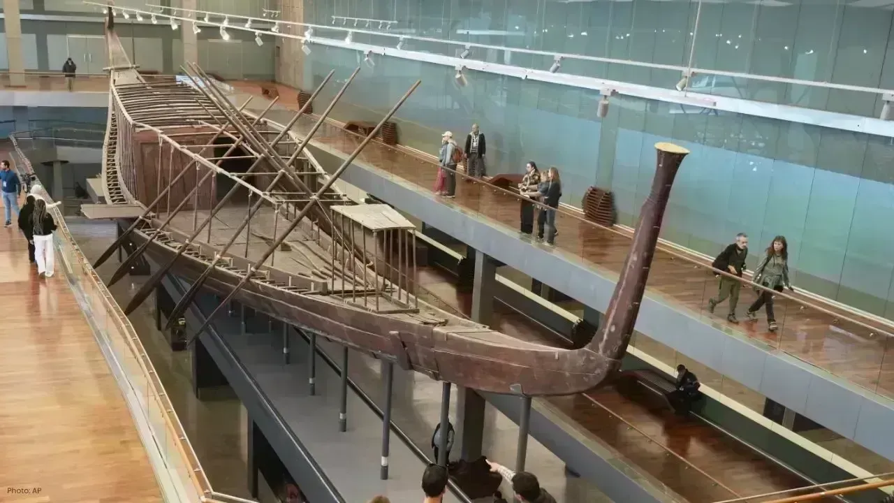 Historic Assembly of Pharaoh Khufu's Solar Boat at Grand Egyptian Museum