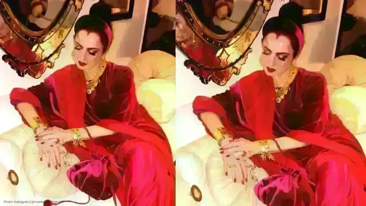 Rekha Emanates Elegance in a Burgundy Velvet Saree This Festive Season